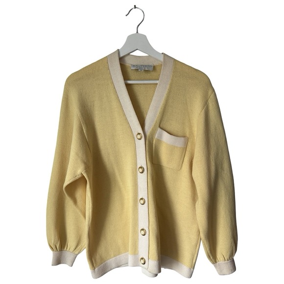 St John’S Bay Sweaters - St John‎ Sportswear sz small butter yellow/off white enamel/gold buttons womens